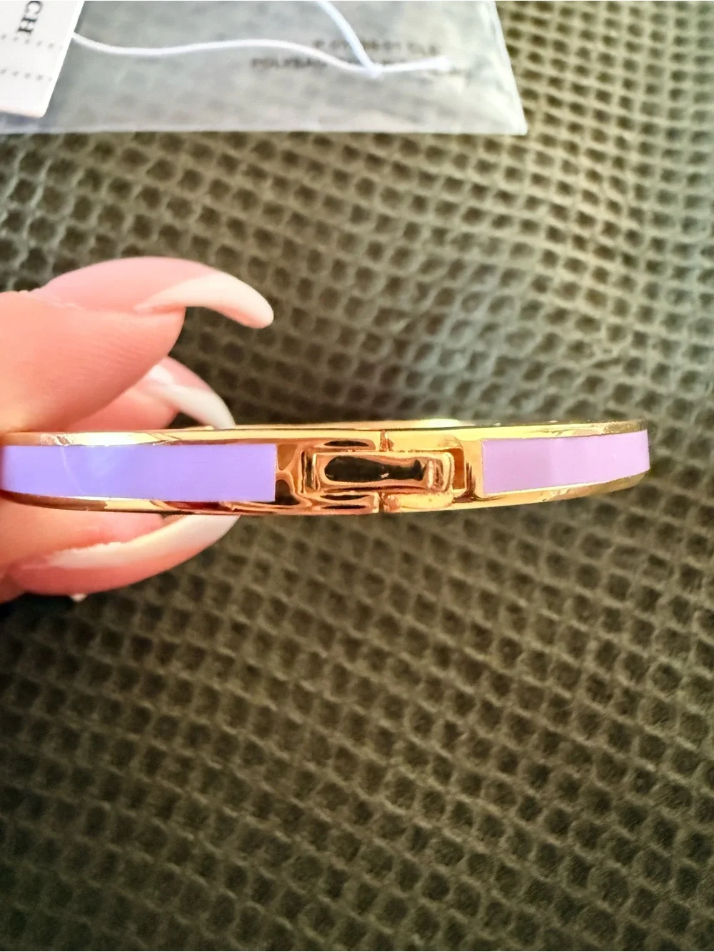 COACH Nia Floral Bracelet Gold-Tone Bangle with Lavender Enamel Flower Accent